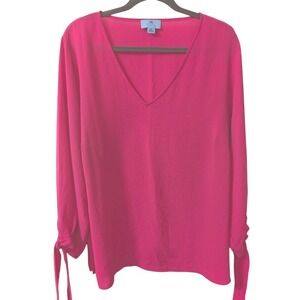 Cece Plus 2X 18 20 Hot Pink V Neck Top Shirt Blouse Career Tie Sleeves Nordstrom